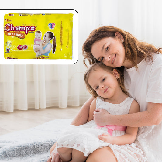 Medium Champs Dry Pants Style Diaper- Medium (10 Pcs) Best For Travel  Absorption Champs Baby Diapers Champs Soft And Dry Baby Diaper Pants (M 10 Pcs )