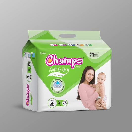 Champs Soft And Dry Baby Diaper Pants  78 Pcs (Small Size  S78)