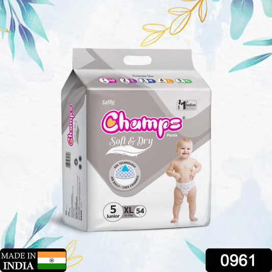 Baby Diaper High Absorbent Pant Diapers  Champs Soft And Dry Baby Diaper Pants Xl  54 Pcs (Extra Large  Xl54 Pieces)