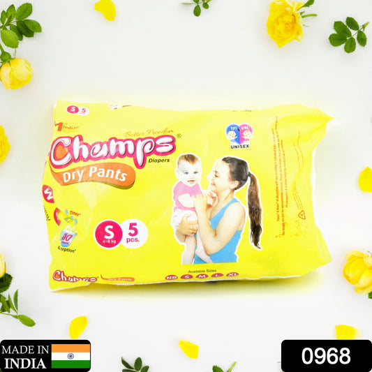 Small  Champs Dry Pants Style Diaper- Small Best For Travel  Absorption Champs Baby Diapers Champs Soft And Dry Baby Diaper Pants (S5 Pcs )