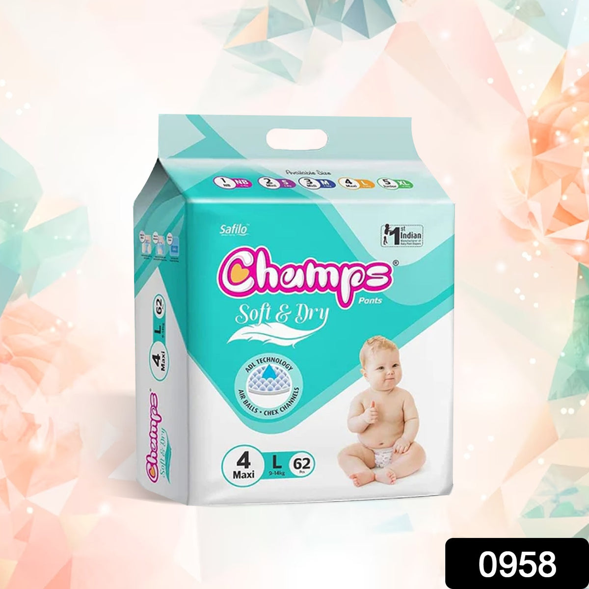 Champs Soft And Dry Baby Diaper Pants  62 Pcs (Large Size)